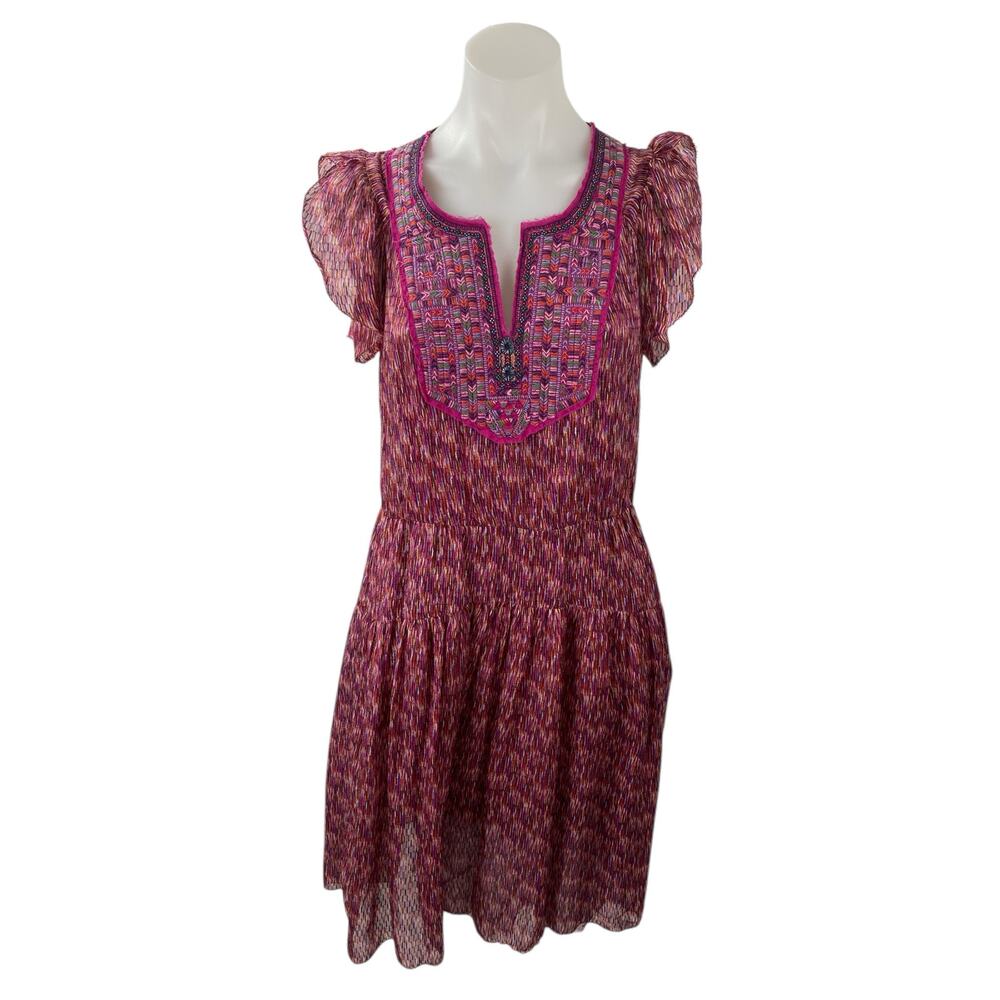 Of Two Minds Women's Pink Ruffle Sleeve Embroidered A Line Mini Dress Size S